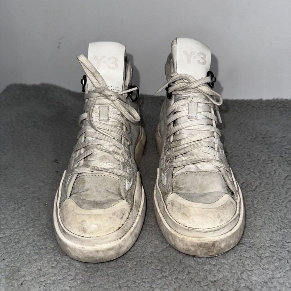 Y-3 Shoes Mens Size 4 White Leather High‎ Top Zip Lace Up Casual Sneakers